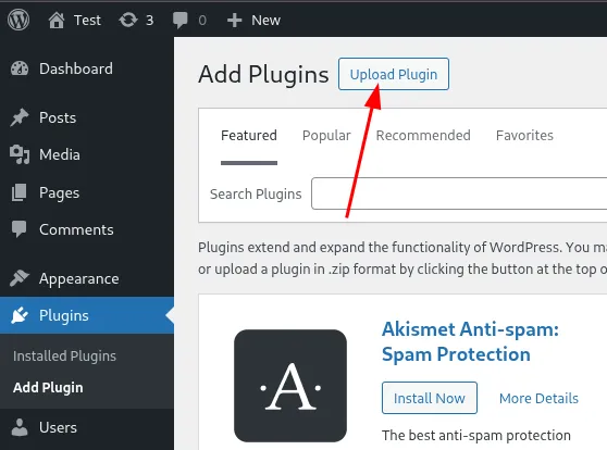 WordPress Upload Plugin button